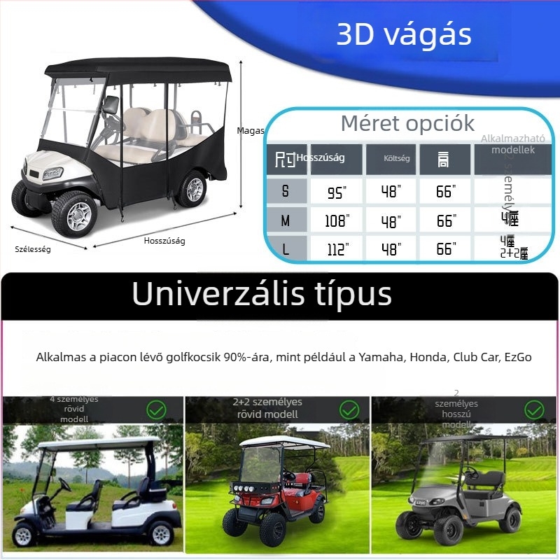 Személyre szabott golfkocsi esővédő takaró Oxford anyagból, vastag átlátszó PVC-vel