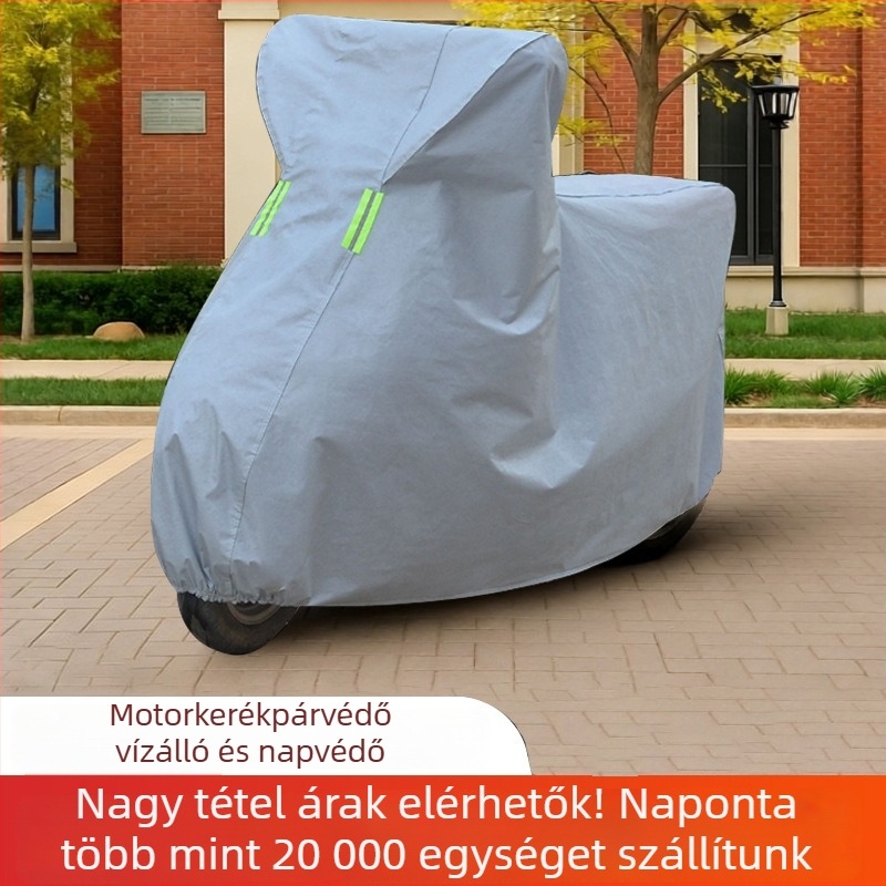 Mind az évszakokra szóló univerzális motorkerékpár-takaró – vízálló, szélálló, UV-védelem; anyag: alumínium-fólia; alkalmas motorkerékpárokhoz, elektromos kerékpárokhoz és kerékpárokhoz; márka: Yufeng