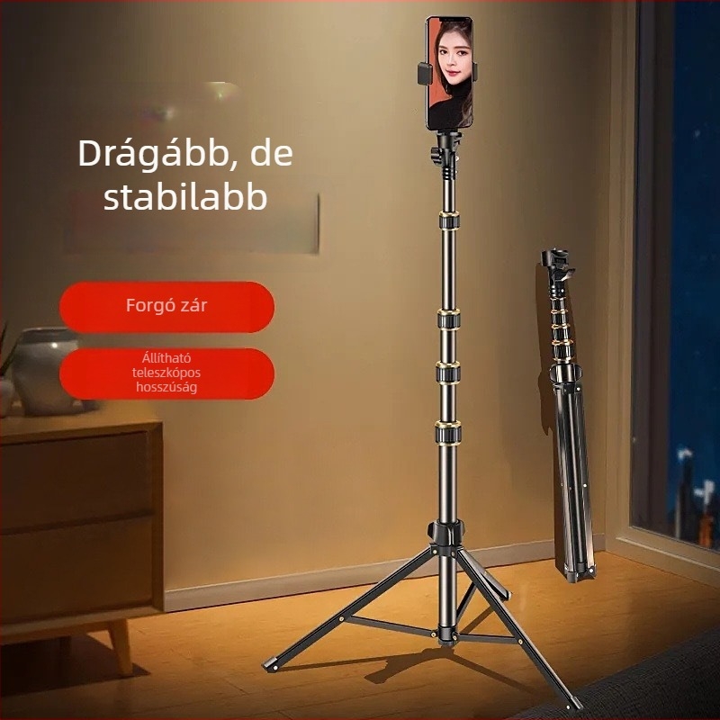 Fém élő közvetítés állvány, 5 rész, 200 cm magas, teherbírás 3 kg, csőátmérők 25/22/19/16/14 mm