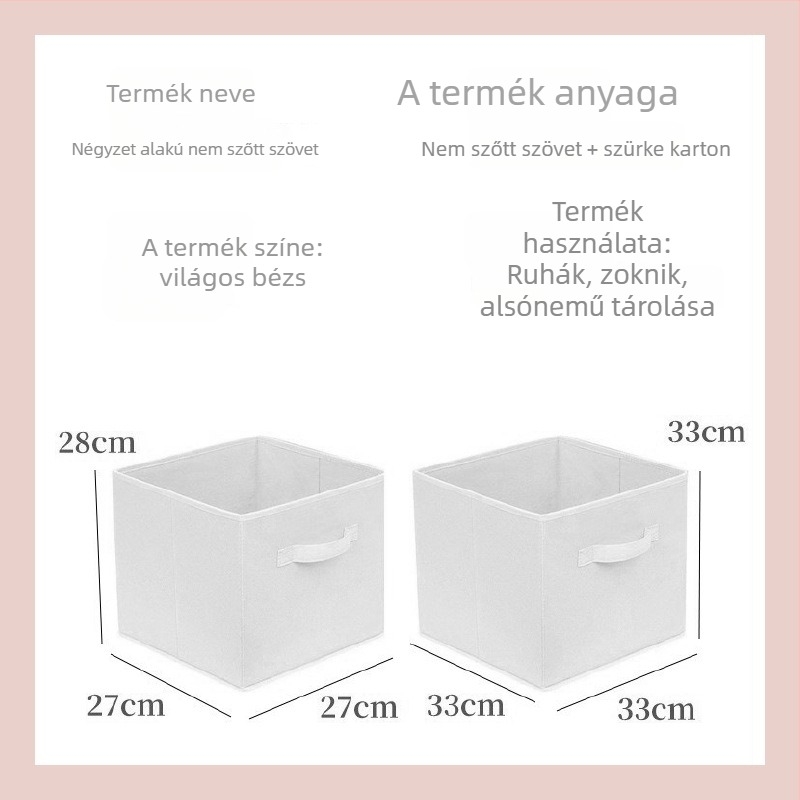 Négyzet alakú tároló doboz, összecsukható és fedél nélküli; Anyag: nemszövött textil; Modell XS-053; Kapacitás: 18