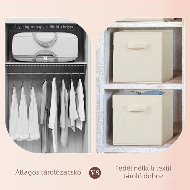 Négyzet alakú tároló doboz, összecsukható és fedél nélküli; Anyag: nemszövött textil; Modell XS-053; Kapacitás: 18