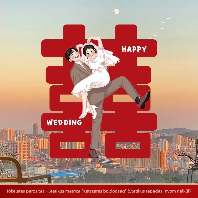 Statikus tapadó matricák a Kétszeres Boldogság szimbólumával esküvői ablakdíszítéshez és üvegajtókhoz (PVC; Márka: Más; Importált: Nem; Kategória: Boldogság)