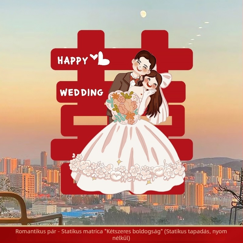 Statikus tapadó matricák a Kétszeres Boldogság szimbólumával esküvői ablakdíszítéshez és üvegajtókhoz (PVC; Márka: Más; Importált: Nem; Kategória: Boldogság)