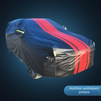 Színre illeszkedő autóhuzat hosszú fényvisszaverő sávval, négy évszakos por- és esővédő