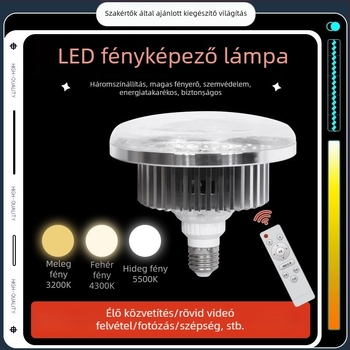 Digitális fotózás világítása élő közvetítésre, nagy teljesítményű LED 2835, állítható fényerő, 3000K-6500K, E27 foglalat, 15-20 m² lefedettség