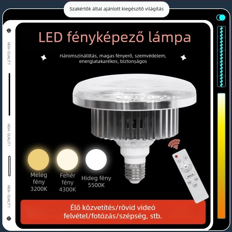 Digitális fotózás világítása élő közvetítésre, nagy teljesítményű LED 2835, állítható fényerő, 3000K-6500K, E27 foglalat, 15-20 m² lefedettség