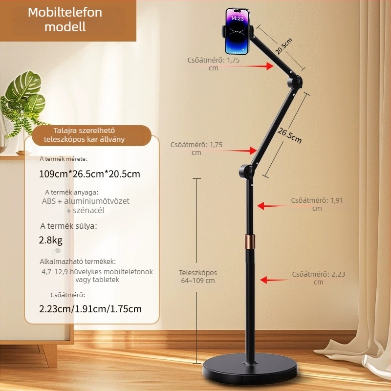 Felső nézetű felvételi állvány, fémből; teherbírás 2–5 kg; csőátmérő 28/25/23 mm; 3 részes kivitel; súly 2.8 kg