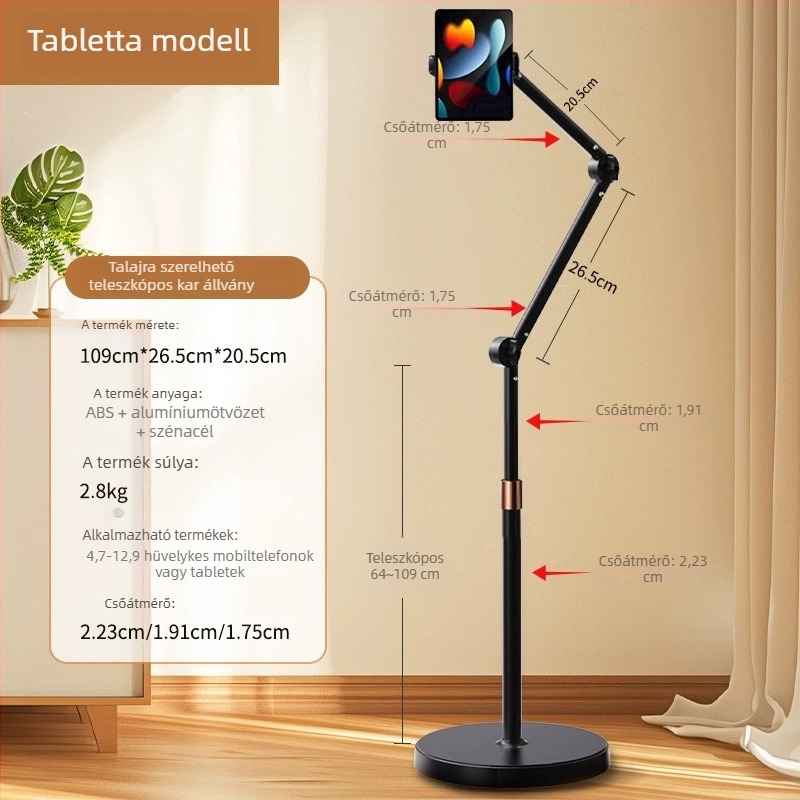 Felső nézetű felvételi állvány, fémből; teherbírás 2–5 kg; csőátmérő 28/25/23 mm; 3 részes kivitel; súly 2.8 kg
