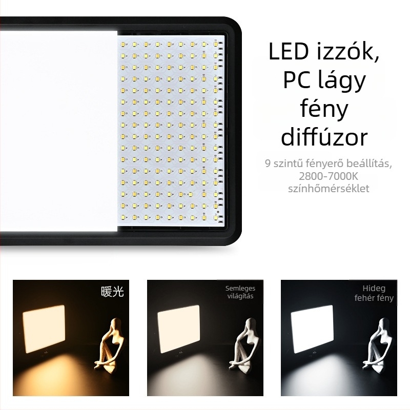 Asztali LED világítás élő közvetítéshez, 5V, 12–15W, modell Y-8/Y-12, 9 lépéses állíthatóság