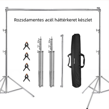 Rozsdamentes acélból készült fotóháttér állvány, terhelhetőség 8 kg, 3 részes teleszkópos kereszttartó, csőátmérők 35/30/25 mm, súly 7 kg