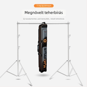 Rozsdamentes acélból készült fotóháttér állvány, terhelhetőség 8 kg, 3 részes teleszkópos kereszttartó, csőátmérők 35/30/25 mm, súly 7 kg