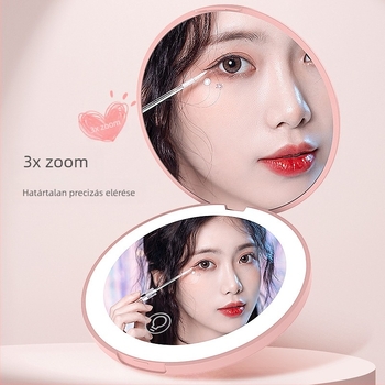 Toktik LED sminktükör fénnyel, hordozható, összecsukható – ABS keret, ezüst tükröző felület, nyomtatott logó, testreszabás elérhető