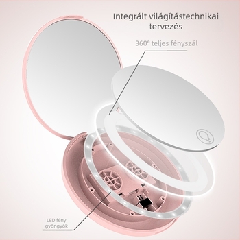 Toktik LED sminktükör fénnyel, hordozható, összecsukható – ABS keret, ezüst tükröző felület, nyomtatott logó, testreszabás elérhető