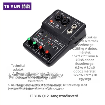 USB mini 2-csatornás audio-mixer felvételhez és élő közvetítéshez
