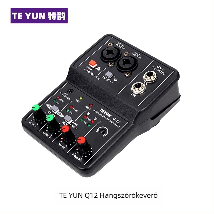 USB mini 2-csatornás audio-mixer felvételhez és élő közvetítéshez