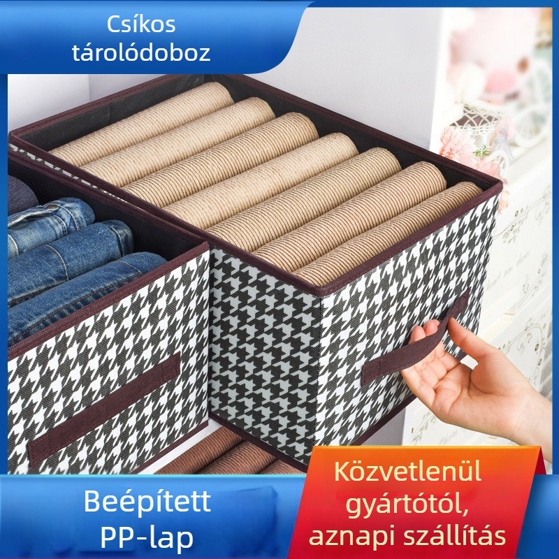 Ruhatároló doboz SNH-26, összecsukható, non-woven anyag, 50L kapacitás, rácsmintás