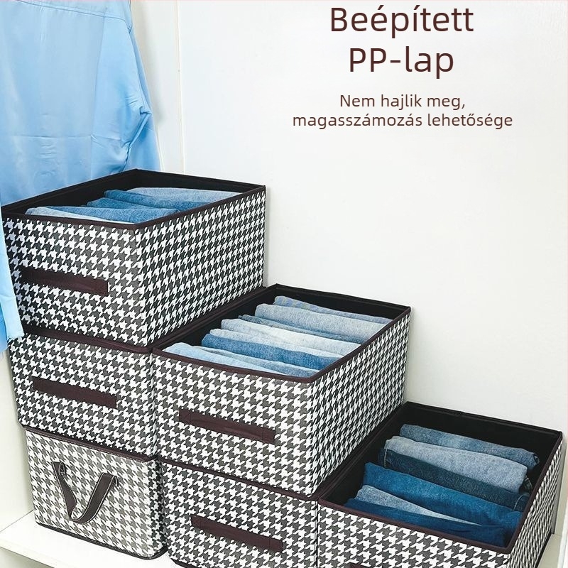 Ruhatároló doboz SNH-26, összecsukható, non-woven anyag, 50L kapacitás, rácsmintás