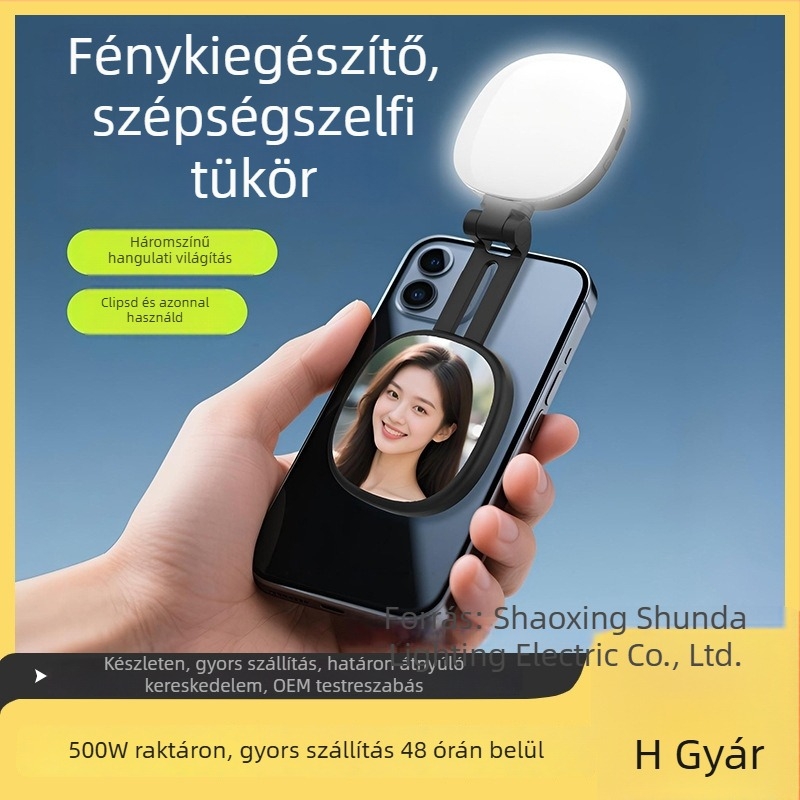 K04 mágneses telefon LED világítás — kompakt, összecsukható selfie világítás sminktükrövel, 2700K-6500K
