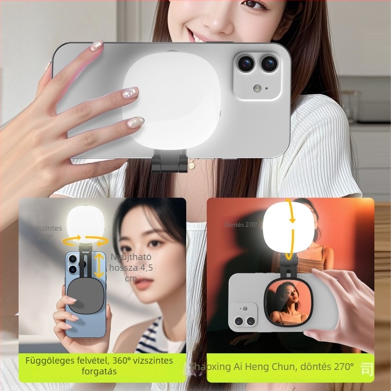 K04 mágneses telefon LED világítás — kompakt, összecsukható selfie világítás sminktükrövel, 2700K-6500K