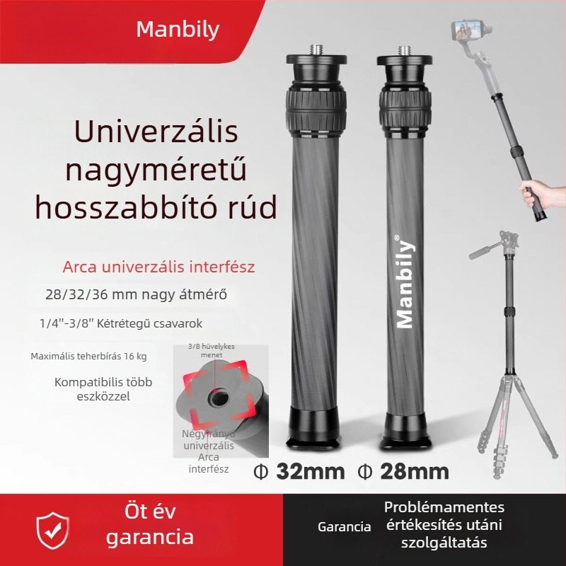 Szénszálas középoszlop tríóhoz, Arca interfésszel, hosszú változat, DSLR- és okostelefont felvételéhez