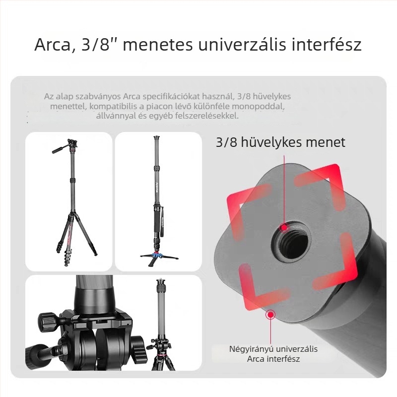 Szénszálas középoszlop tríóhoz, Arca interfésszel, hosszú változat, DSLR- és okostelefont felvételéhez