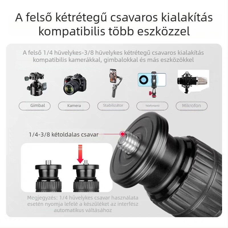 Szénszálas középoszlop tríóhoz, Arca interfésszel, hosszú változat, DSLR- és okostelefont felvételéhez