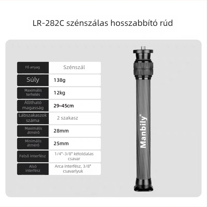 Szénszálas középoszlop tríóhoz, Arca interfésszel, hosszú változat, DSLR- és okostelefont felvételéhez