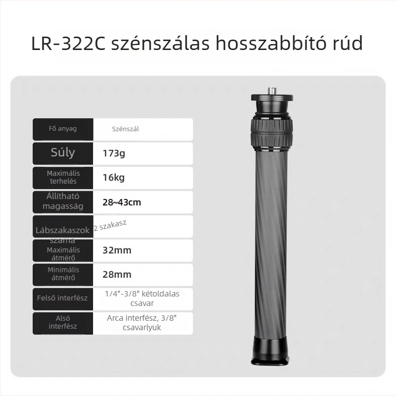 Szénszálas középoszlop tríóhoz, Arca interfésszel, hosszú változat, DSLR- és okostelefont felvételéhez