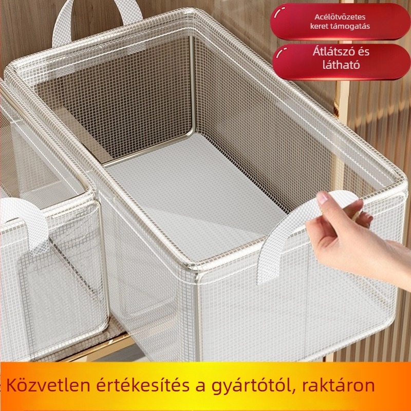 Fehérnemű tároló doboz, összecsukható, PVC háló, kapacitás 25–27 L, modern minimalista stílus