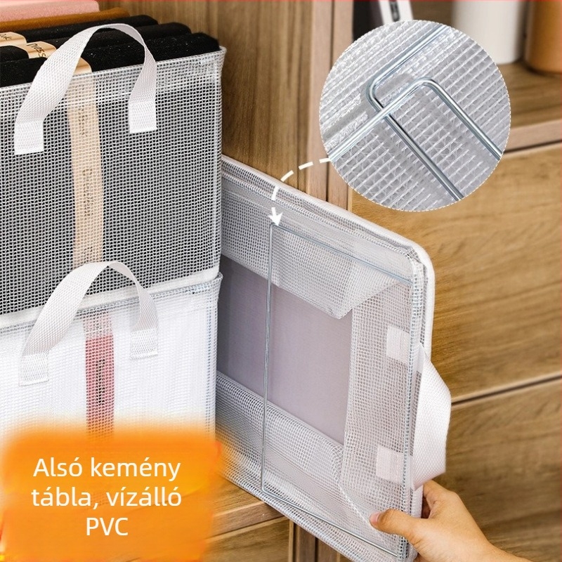 Fehérnemű tároló doboz, összecsukható, PVC háló, kapacitás 25–27 L, modern minimalista stílus