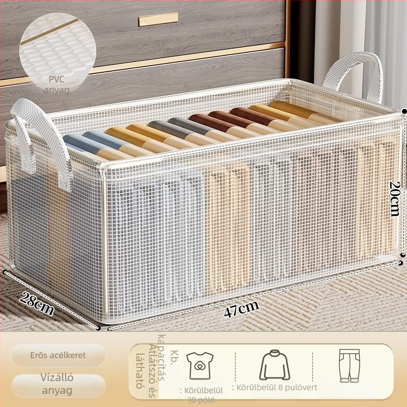 Fehérnemű tároló doboz, összecsukható, PVC háló, kapacitás 25–27 L, modern minimalista stílus