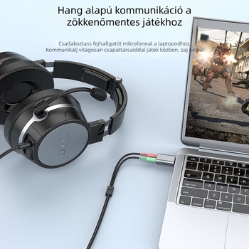 Type-C külső hangkártya, dupla 3,5 mm-es kimenet – tabletához, telefonhoz, PC-hez és notebookhoz, audio interfész fejhallgató- és mikrofon-támogatással karaoke