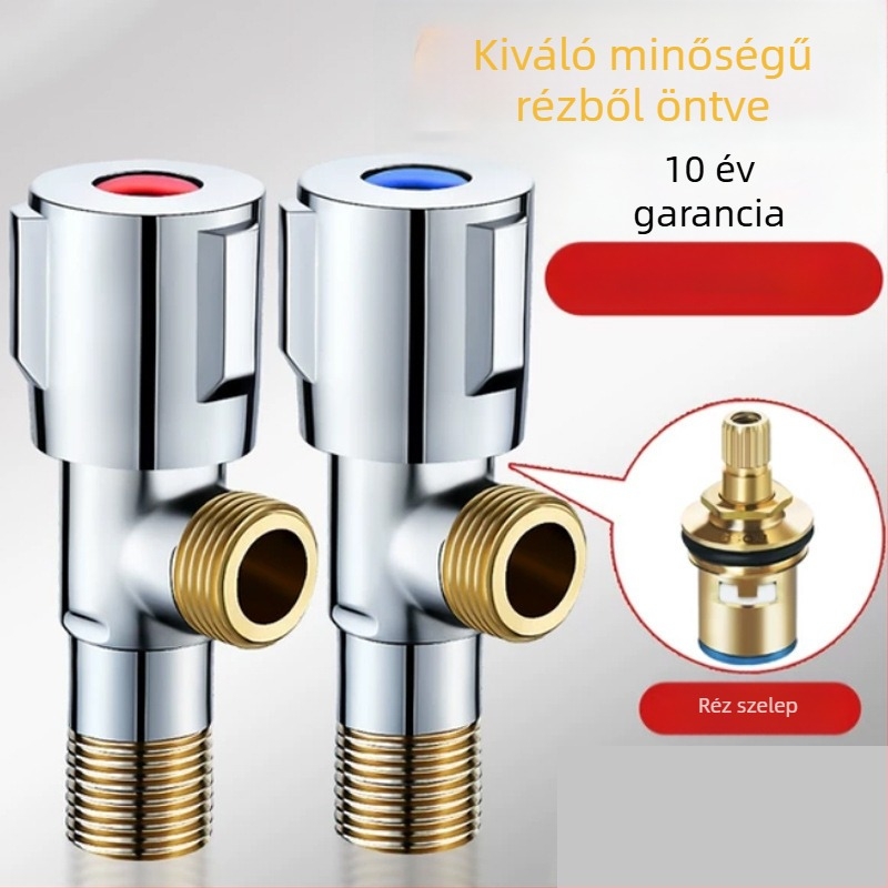 Réz háromutas szögletes csap a vízmelegítőhöz, modell J13, üzemi nyomás 1.0 MPa, belső Ø20 mm, falba épített telepítés, fürdőszoba, konyha, erkély számára.