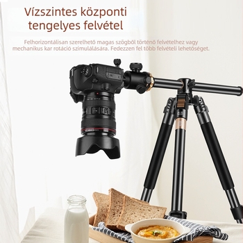 Q999HE/Q999HR állvány középső tengellyel és vízszintes kialakítással mobiltelefonokhoz és DSLR-hez, 4 szakasz, alumíniumötvözet, gömbfej, gyorsoldó lemez, teherbírás 6–10 kg
