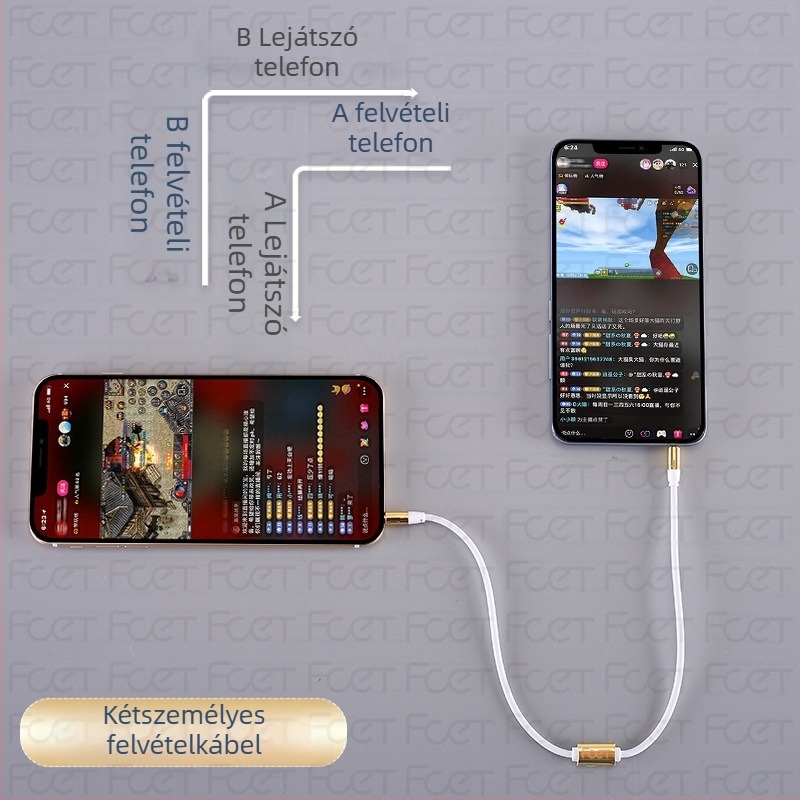 FCET kétirányú audió rögzítő adapter mobiltelefonhoz (működési hőmérséklet 60; 3C tanúsítvány; audio/videó csatlakozó)