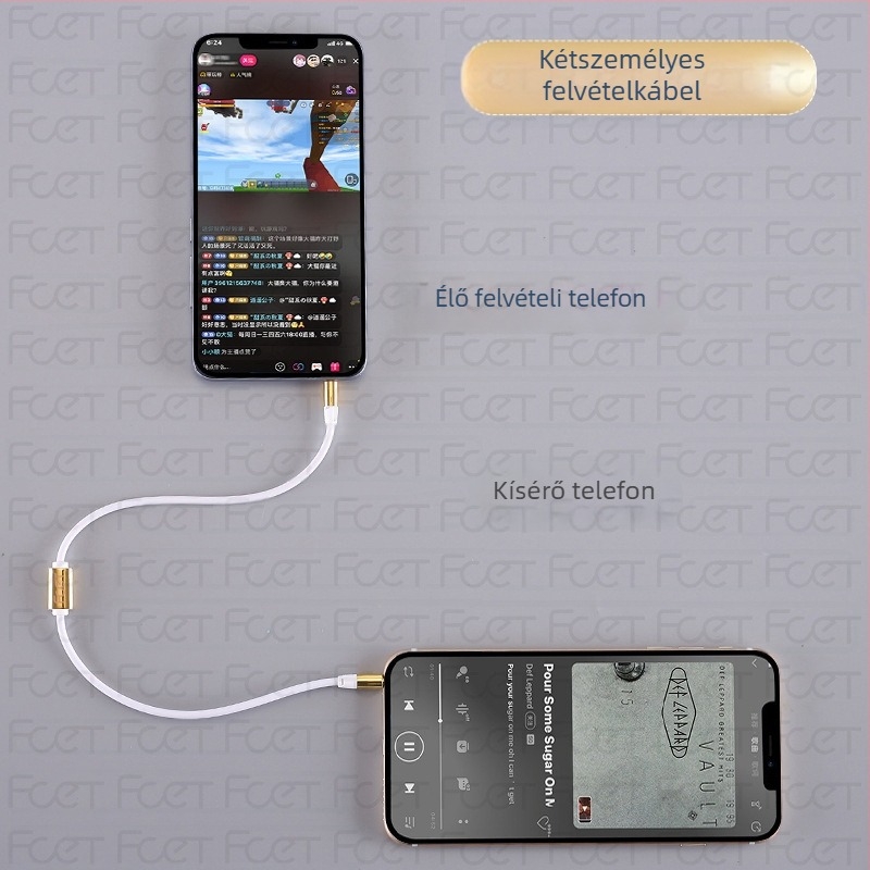 FCET kétirányú audió rögzítő adapter mobiltelefonhoz (működési hőmérséklet 60; 3C tanúsítvány; audio/videó csatlakozó)