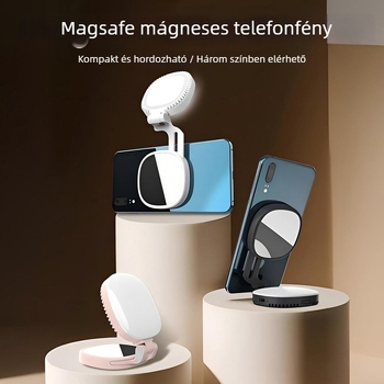 MagSafe mágneses telefon-fény a selfie-hez, élő közvetítéshez és fényképezéshez — hordozható, összecsukható zseblámpa sminktükörrel; színhőmérséklet állítható 2500K–9900K