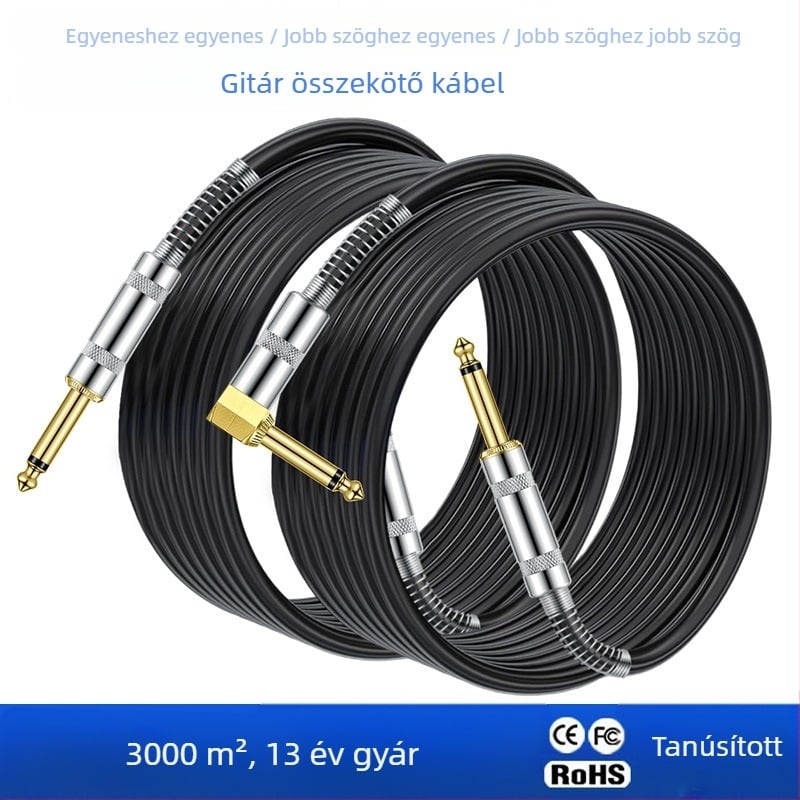 6,35 mm-es gitárkábel, kétmagos, férfi-férfi, aranyozott csatlakozók, oxigénmentes réz vezetők, ROHS tanúsított