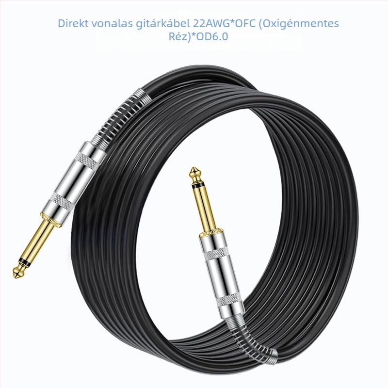 6,35 mm-es gitárkábel, kétmagos, férfi-férfi, aranyozott csatlakozók, oxigénmentes réz vezetők, ROHS tanúsított