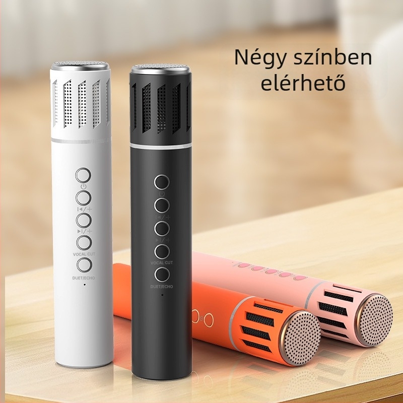 Beépített hangszóróval rendelkező vezeték nélküli karaoke mikrofon, Bluetooth 5.0, 6W, 1200–2000 mAh, 100 Hz–20 kHz
