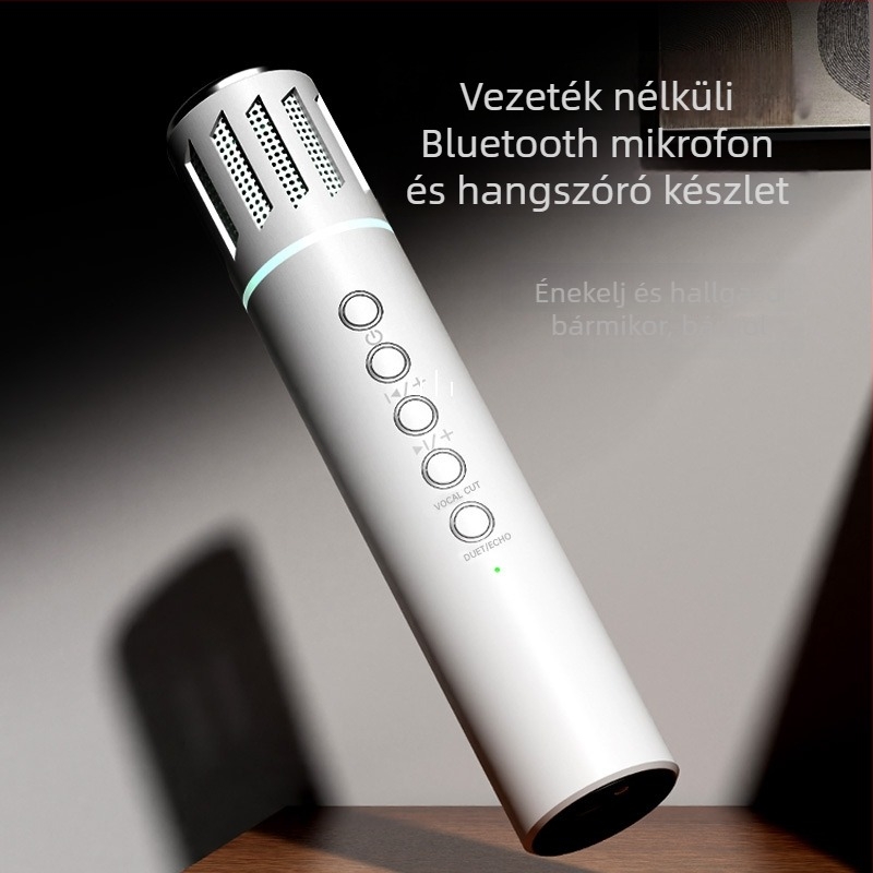 Beépített hangszóróval rendelkező vezeték nélküli karaoke mikrofon, Bluetooth 5.0, 6W, 1200–2000 mAh, 100 Hz–20 kHz