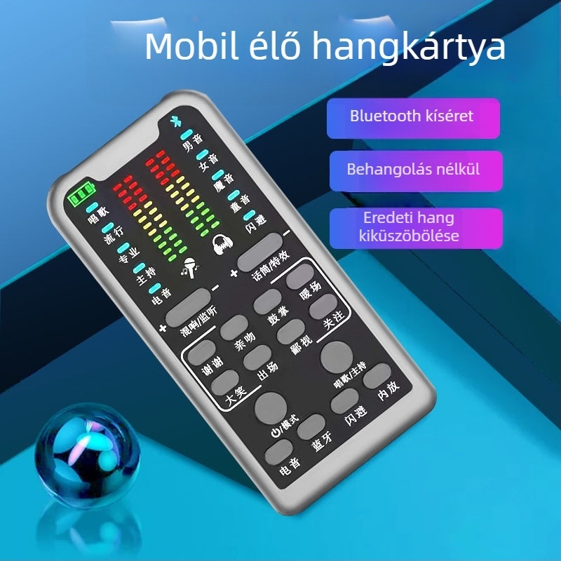 S16 Élő adás hangkártya dedikált mikrofonnal (Bluetooth 5.0; 60 Hz–15 kHz frekvenciatartomány; SNR ≥75 dB; Beépített akkumulátor)