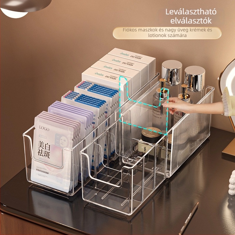 Arcmaszk tároló doboz, átlátszó csíkos design, PET műanyag, kapacitás 2 L, modern minimál stílus (PET • 2 L • átlátszó • csíkos)