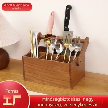 Fából készült asztali tároló doboz étkészlethez, 1 L kapacitás, modern minimalista stílus az étkészlet rendezéséhez.
