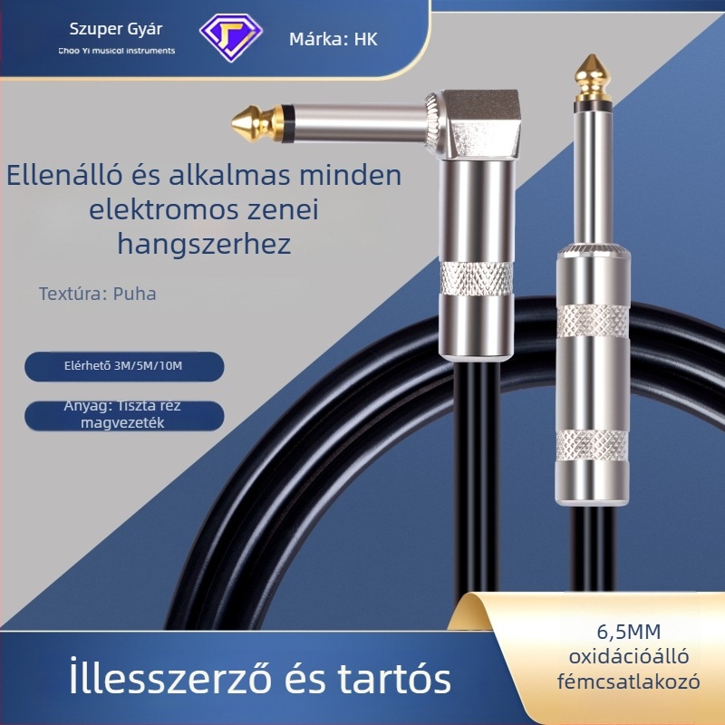 Gitár csatlakozó kábel, gumírozott és fémes szerkezet, csomagolásban táska, HK márkájú, hangszerhez
