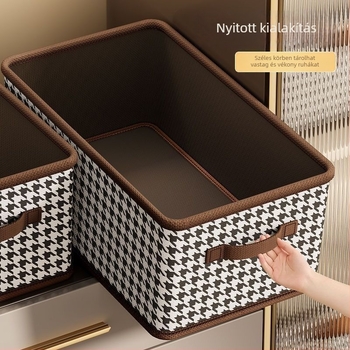 Houndstooth mintás textil ruhatároló doboz, fiókos stílus, fedéllel, 25 L, összehajtható és halmozható