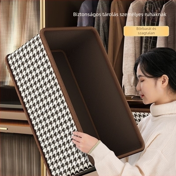 Houndstooth mintás textil ruhatároló doboz, fiókos stílus, fedéllel, 25 L, összehajtható és halmozható