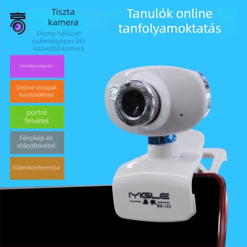 USB webkamera beépített mikrofonnal, Plug-and-Play asztali/laptop klipekkel, 2 MP érzékelő, 640x480 felbontás, 30fps