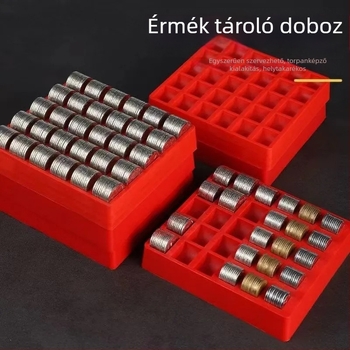 Érme-doboz 4 rekeszessel, fedél nélkül, PP anyagú, egymásra rakható