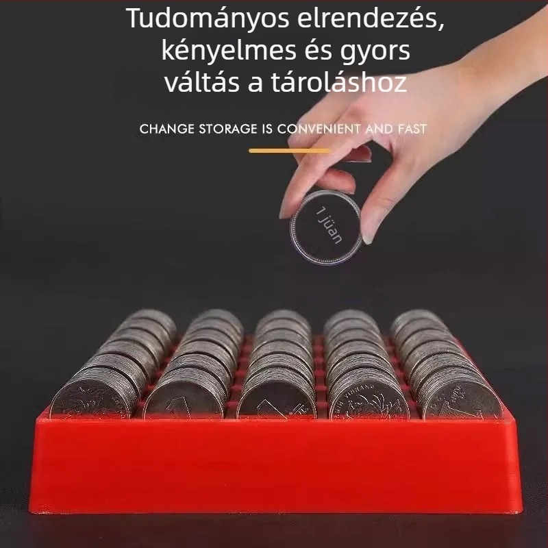 Érme-doboz 4 rekeszessel, fedél nélkül, PP anyagú, egymásra rakható